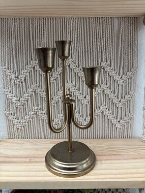 Hearth & Hand w/ Magnolia 3-Arm Metal Taper Candelabra w/ antique brass finish